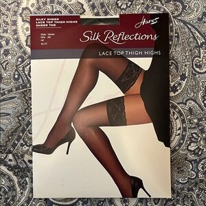Hanes Silk Reflections Black Lace Thigh Highs
